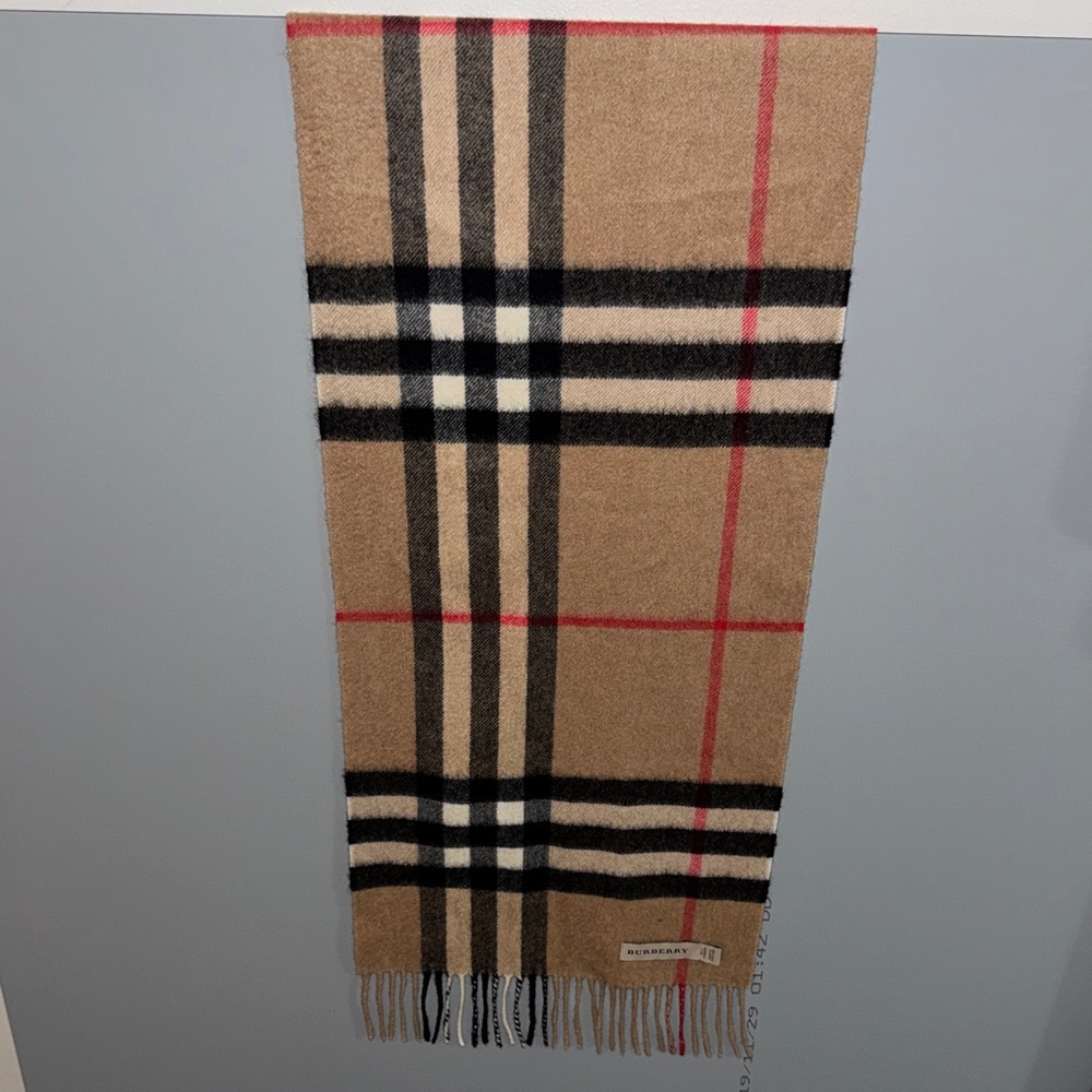 Burberry Tan and Red Checkered Scarf